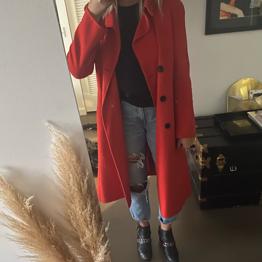 Women’s Zara burnt orange long pea coat